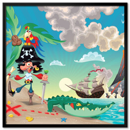 Pirat poszukujący skarbu na wyspie