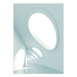 Długi korytarz z okrągłymi oknami 3D