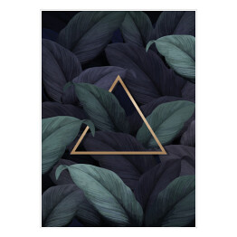 Tropikalne ciemne liście z trójkątem w złotym kolorze