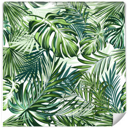 Liście tropikalne - akwarelowa palma i monstera w odcieniach zieleni
