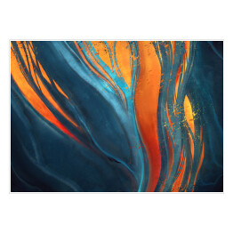 Abstrakcja w odcieniach koloru niebieskiego ze zdobieniami w kolorach pomarańczowym i żółtym