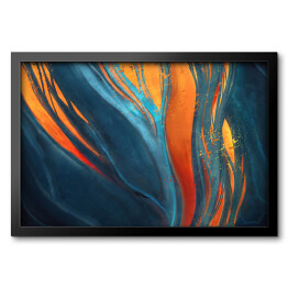 Abstrakcja w odcieniach koloru niebieskiego ze zdobieniami w kolorach pomarańczowym i żółtym