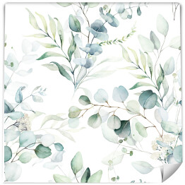 spójny akwarelowy wzór kwiatowy - zielone liście i gałęzie kompozycja na białym tle, idealny do opakowań, tapet, pocztówek, kartek okolicznościowych, zaproszeń ślubnych, romantycznych wydarzeń.