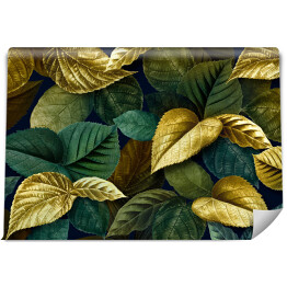 Metaliczne złoto i zielone liście teksturowane tło