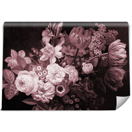 Piękny bukiet kwiatów w stylu barokowym - burgund - chłodny odcień