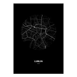 Mapa Lublina w kole czarno-biała