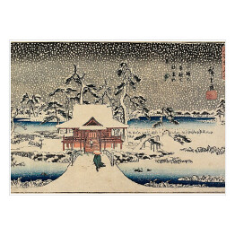 Utugawa Hiroshige Śnieżna scena w Sanktuarium Benzaiten w stawie w Inokashira. Reprodukcja obrazu