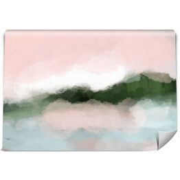 Akwarelowy las we mgle w pastelowych kolorach
