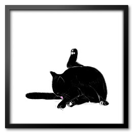Czarny kot myjący ogon