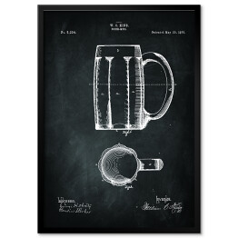 Rysunek patentowy kufel. Szklanka na piwo. Czarno biały plakat z napisem Beer Mug