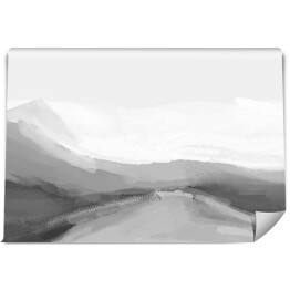 Malowany górski krajobraz we mgle w odcieniach koloru szarego