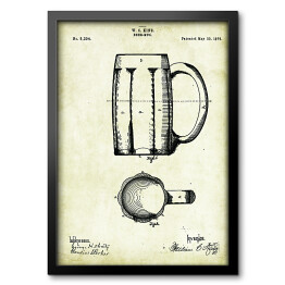 Rysunek patentowy kufel. Szklanka na piwo. Plakat z napisem Beer Mug w stylu vintage retro dla miłośnika piwa