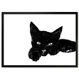 Leżący czarny kociak z wyciągniętą łapką