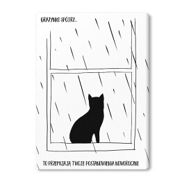 Czarny kot z napisem "Grażynko, spójrz... to przemijają Twoje postanowienia noworoczne" - ilustracja