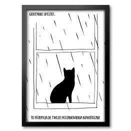 Czarny kot z napisem "Grażynko, spójrz... to przemijają Twoje postanowienia noworoczne" - ilustracja