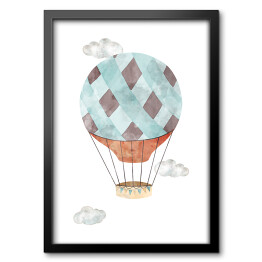 Akwarelowy balon w kolorach niebieskim i szarym w chmurach