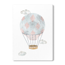 Akwarelowy balon w kolorach różowym i szarym w chmurach