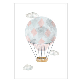Akwarelowy balon w kolorach różowym i szarym w chmurach