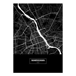 Mapa Warszawy czarno-biała z podpisem na czarnym tle