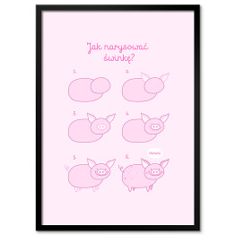 Ilustracja - różowa pastelowa świnka