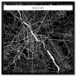 Mapa miast świata - Warszawa - czarna