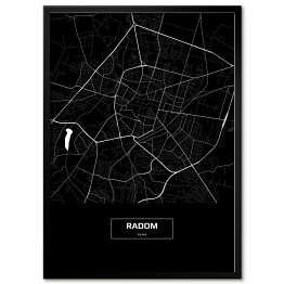 Mapa Radomia czarno-biała z napisem na czarnym tle