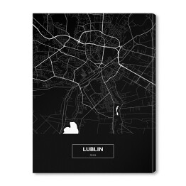 Mapa Lublina czarno-biała z podpisem na czarnym tle