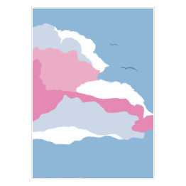 Ilustracja - ptaki lecące nad pastelowymi chmurami
