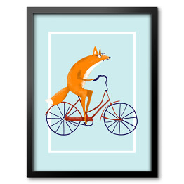 Lis na rowerze na miętowym tle