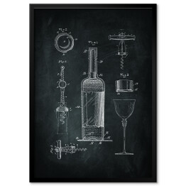 Rysunki patentowe. Czarno biały plakat wino 
