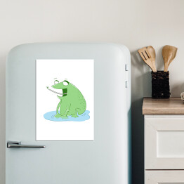 Zielona żabka jedząca owada - ilustracja