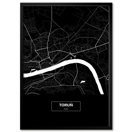 Mapa Torunia czarno-biała z napisem na czarnym tle