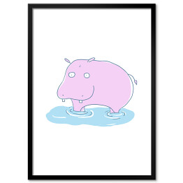 Różowy hipopotam w wodzie - ilustracja