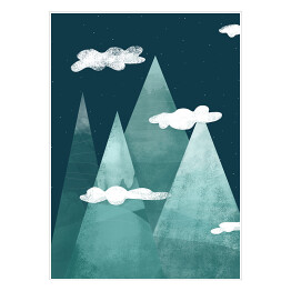 Noc w górach, zachmurzone szczyty - ilustracja