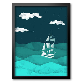 Statek na morzu, noc - ilustracja