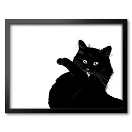 Czarny kot myjący łapkę