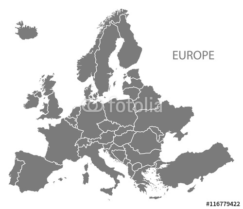 Szara Mapa Europy Na Bialym Tle Fototapeta Decor Mint