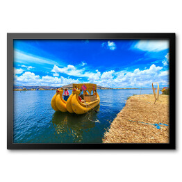 Obraz w ramie Łódź na jeziorze Titicaca, Peru