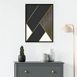 Plakat w ramie Układ geometryczny - czarno biały ze złotymi elementami
