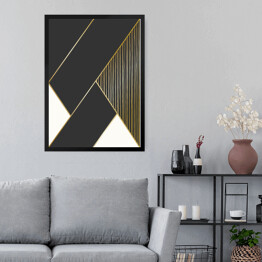 Obraz w ramie Układ geometryczny - czarno biały ze złotymi elementami