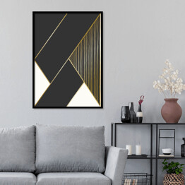 Plakat w ramie Układ geometryczny - czarno biały ze złotymi elementami