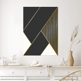 Plakat Układ geometryczny - czarno biały ze złotymi elementami