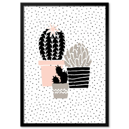 Plakat w ramie Ilustracja - kaktusy w doniczkach