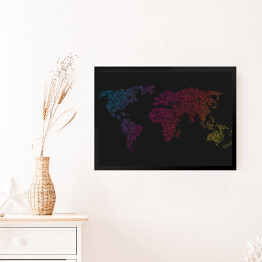 Obraz w ramie Mapa świata z kolorowych kwadratów