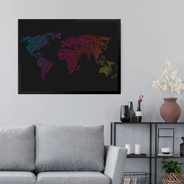 Obraz w ramie Mapa świata z kolorowych kwadratów