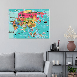 Plakat samoprzylepny Mapa Azji z symbolami
