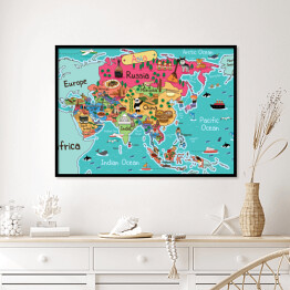 Plakat w ramie Mapa Azji z symbolami
