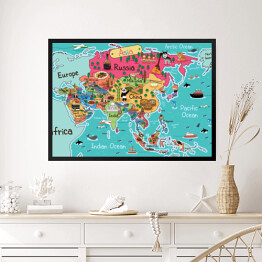 Obraz w ramie Mapa Azji z symbolami