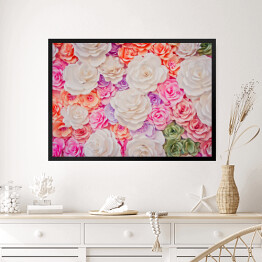 Obraz w ramie Piękne ułożone kwiaty róż w pastelowych kolorach
