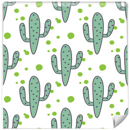 Tapeta w rolce Kaktusy w szare kropki na białym tle w zielone kropki